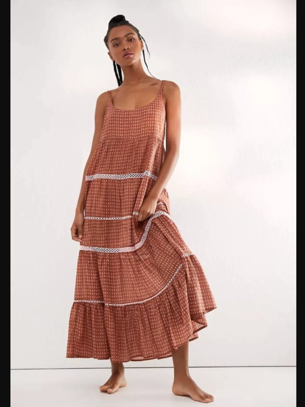 Intimately Free People "Midnight Dance" Maxi Dress in Rust Combo
